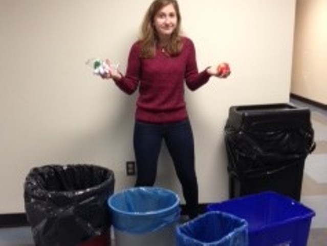 Senior Kirsi Balasz demonstrates the confusion felt by many students in regard to recycling policy at SHS