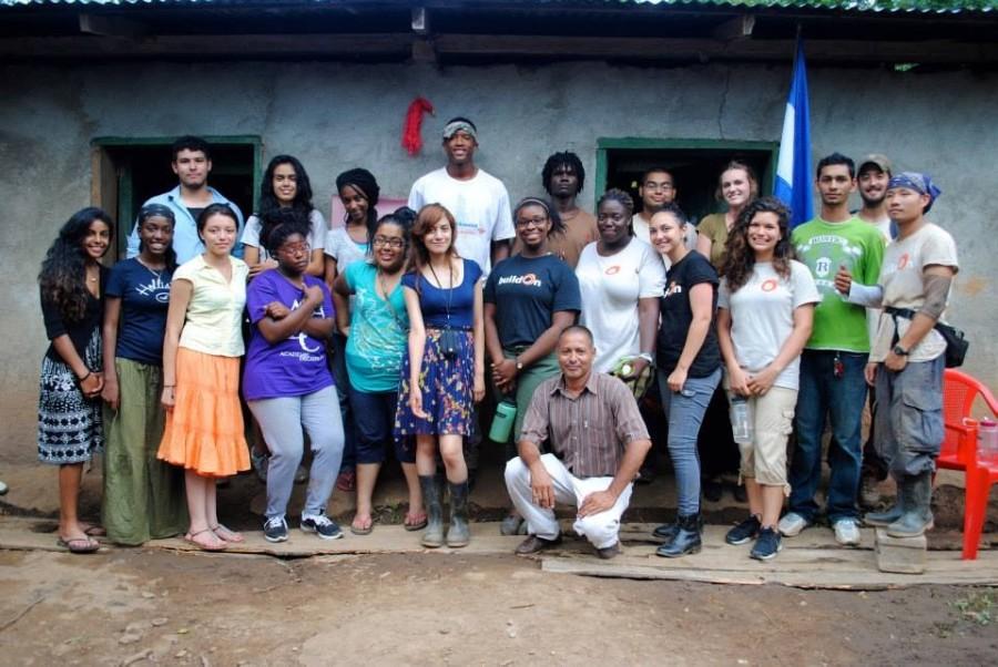 Stamford High volunteers Mileny Torres (fourth from right) and Olivia Bullock (fifth from right) posing with their trek team in Nicaragua.
