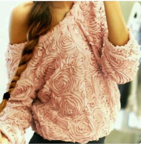  Rose pattern light pink blouse. This can easily be worn with a nice pair of black leggings.