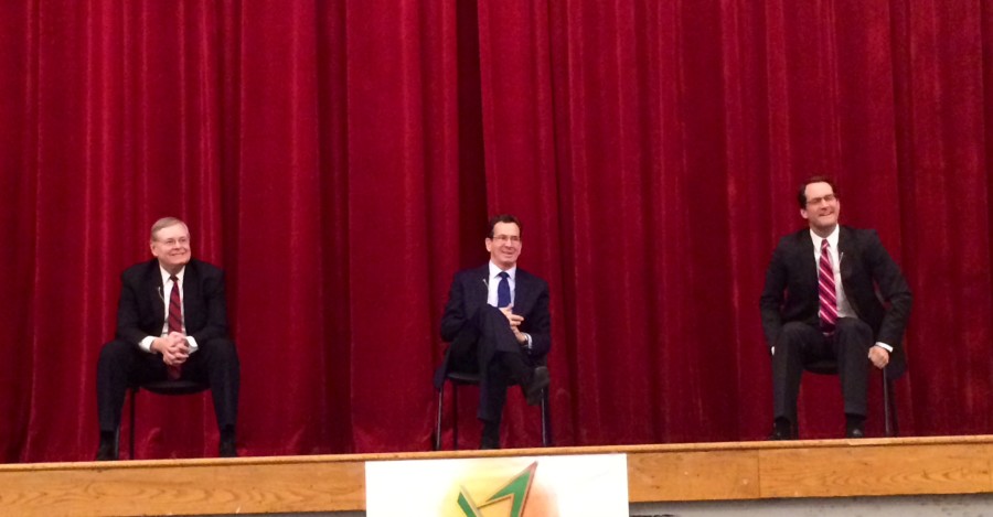 (From left to right) Mayor David Martin, Governor Dannel Malloy, Congressmen Jim Himes  