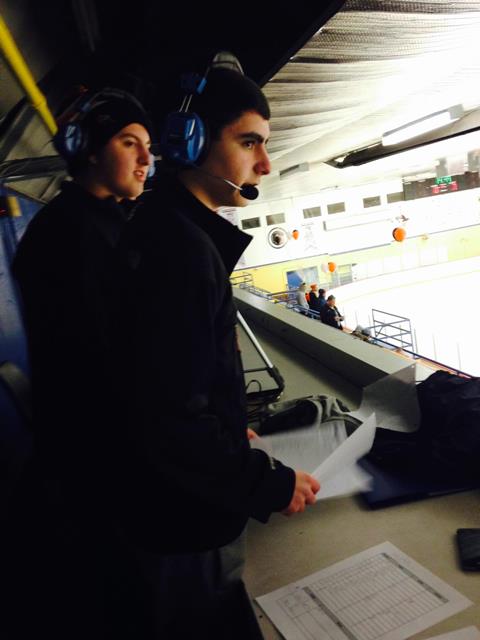 Teddy Marantz and Bryan Schwartz reporting live at a Stamford High hockey game!