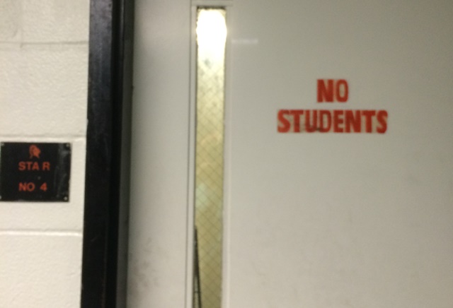 NO STUDENTS painted on a mysterious door at SHS (Photo by Abby Bushell)