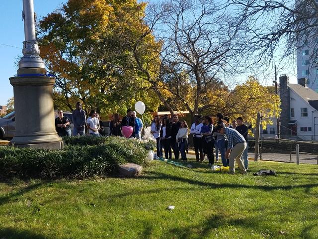 Students and teachers gathered at the Stamford High flagpole November 8 to remember the life of Karina Tinajero