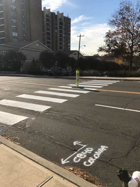New crosswalk in front of SHS steps on Strawberry Hill Ave