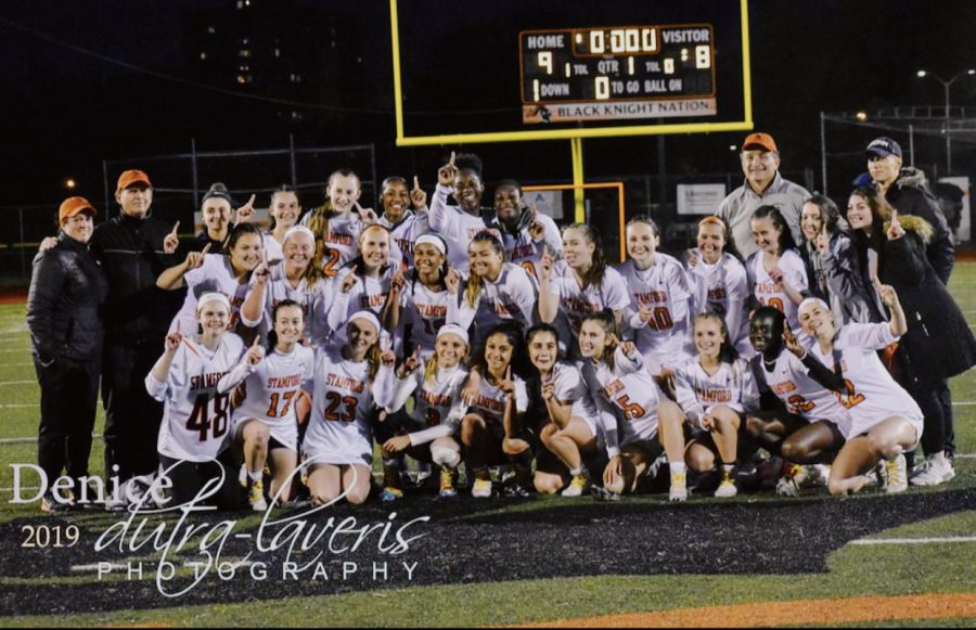 The girls lacrosse team after their win against Westhill May 14.