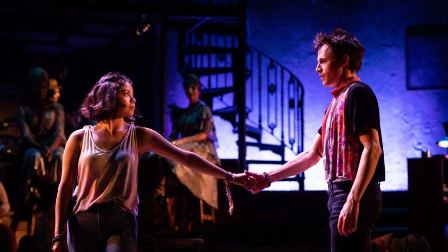 Tony nominee Eva Noblezada and co-star Reeve Carney share the stage in Hadestown, a nominee for Best Musical.