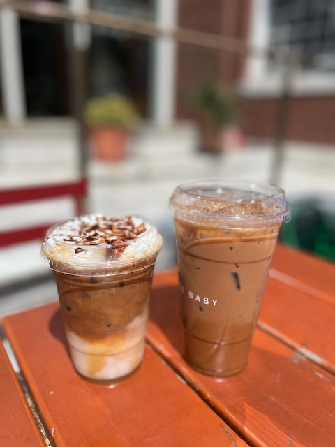 Iced mocha and seasonal smores latte from Winfield Street Coffee.